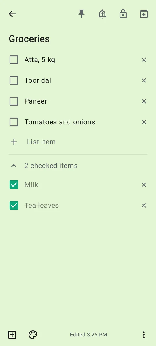 A checklist note