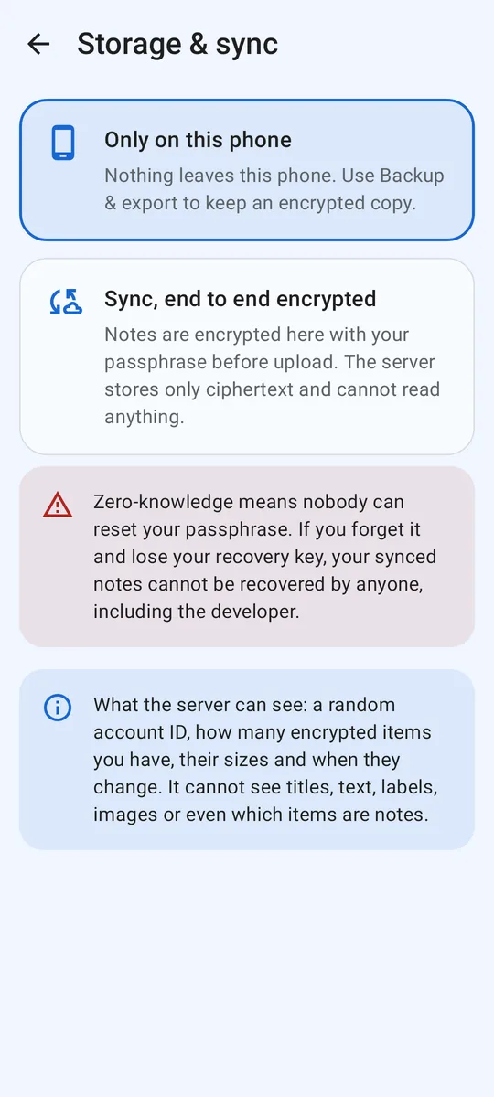 Storage and sync settings